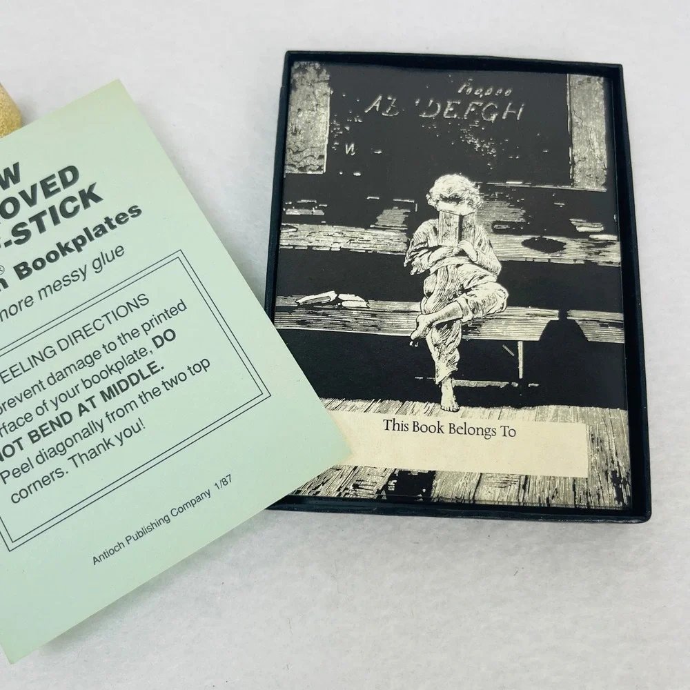 Vintage Antioch Bookplates Child Reading Black White Self Adhesive Labels 1987